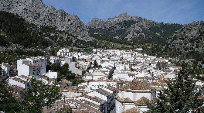 View of Grazalema and the surrounding mountains in the Sierra de Grazalema